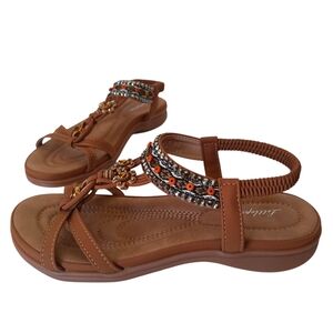 Littleplum Sandals Women's Brown Size 8 Bohemian Beaded‎ Comfort New with Tags